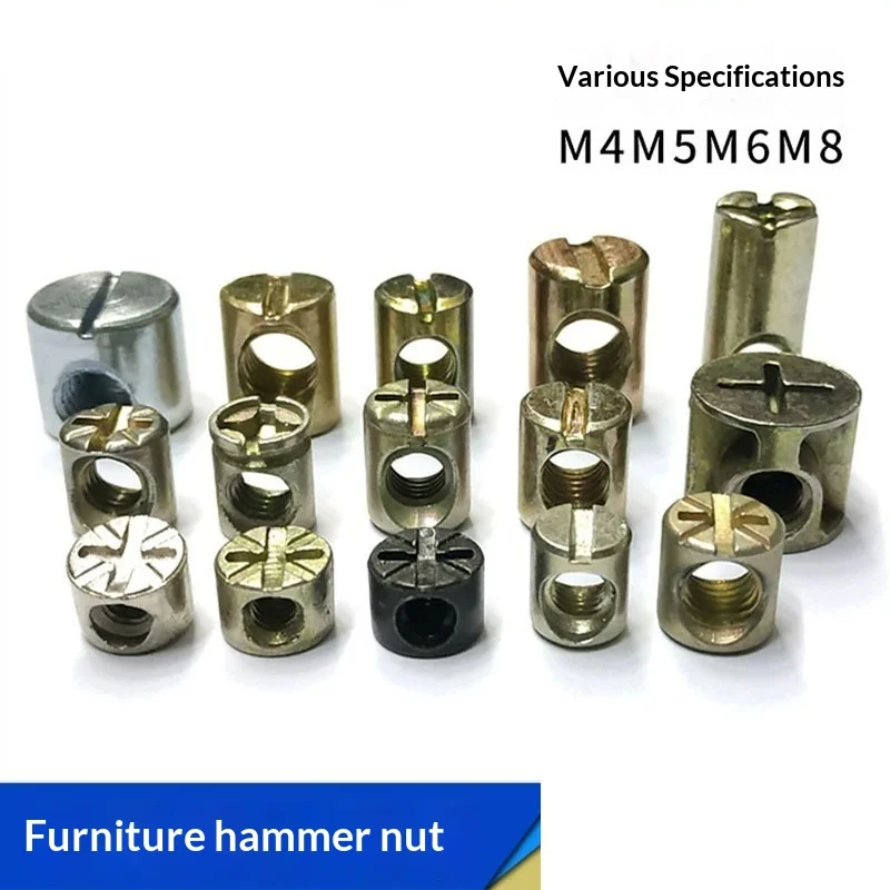 10PCS Two-In-One Furniture Connectors Set Wrench Head Nut Hammer Pre-Embedded Screw Cap Comprehensive Collection Column Hammer