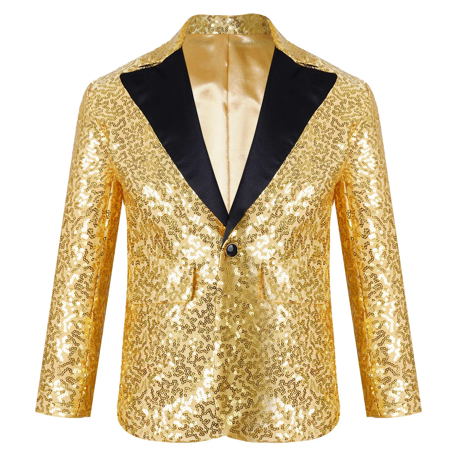 

Kids Stylish Shiny Sequins Suit Jacket Coat Blazer Tuxedo For Boys Wedding Banquet Birthday Party Hip Hop Jazz Stage Performance