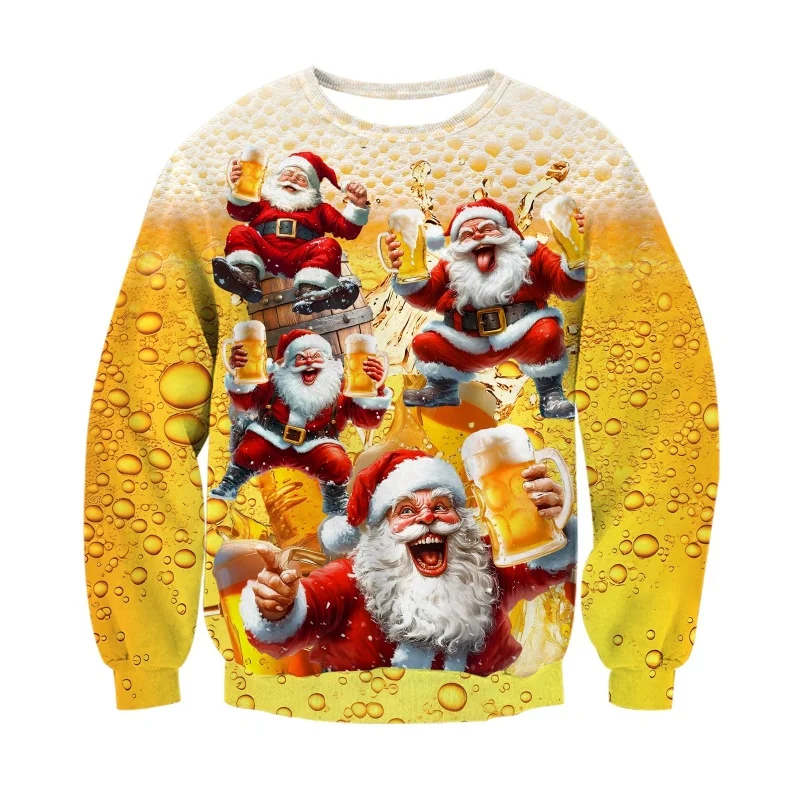 عيد الميلاد الكلب نمط هوديي للرجال سانتا كلوز الرنة ثلاثية الأبعاد طباعة البلوز الخريف طويلة الأكمام س الرقبة هوديس بلوزات فضفاضة