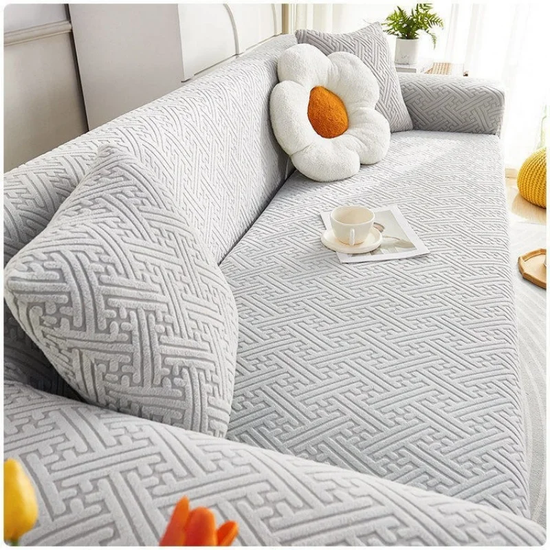 Elastic Cream Style Full Wrap Sofa Cover All-Season Universal Couch Slipcover Non-slip Chaise Lounge Covers Furniture Protector