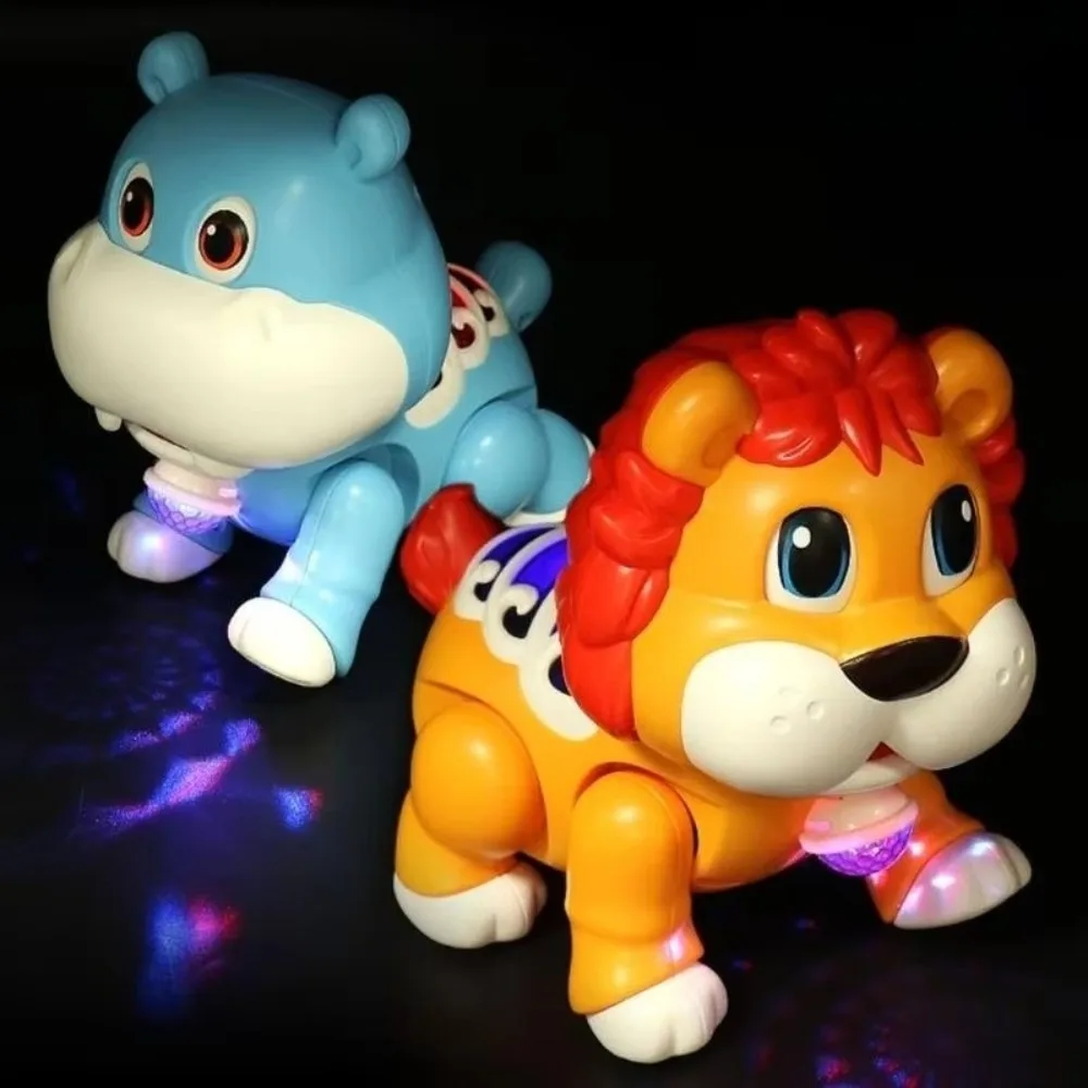 Chant danse clignotant danse Animal jouet éducatif Lion hippopotame électrique chenille jouet d'apprentissage avec LED ramper apprentissage