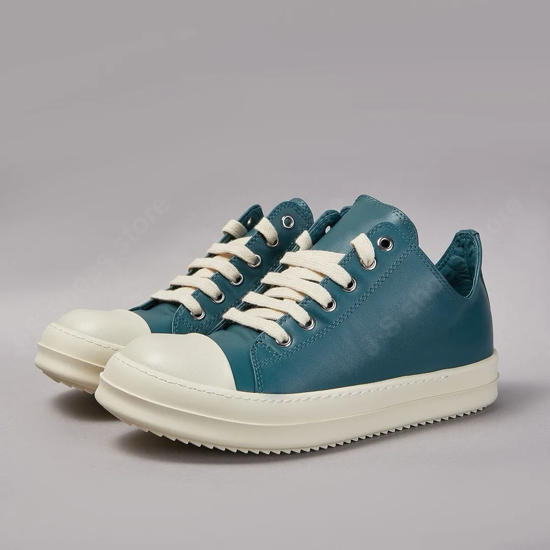 Men's Shoes Brand Ricks Leather Shoes Cyan Cowhide Shoes Women Casual Shoes Owens Sneaker Luxury Low Top Shoes Laces Flat Shoe