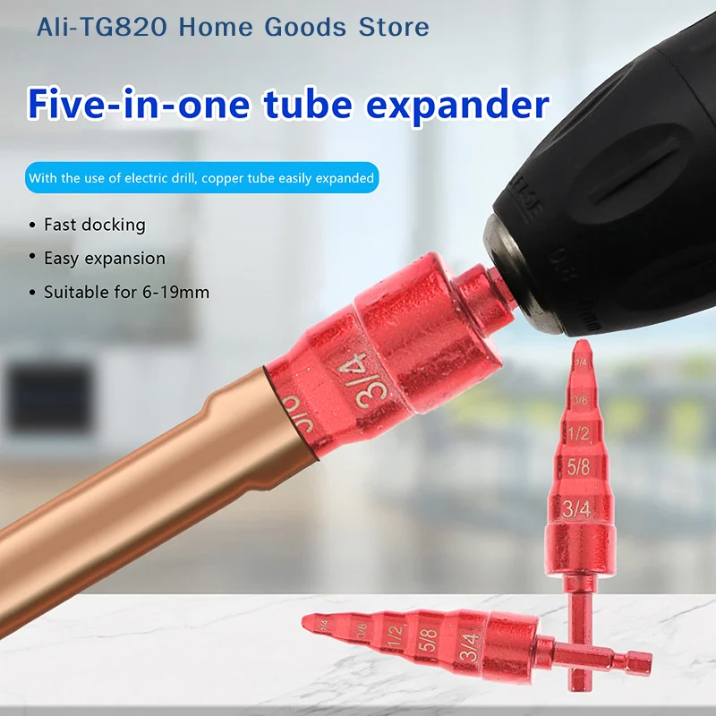 [TG820]5In1 Air Conditioner Copper Pipe Expander Swaging Drill Bit Set Swage Tube Expander Soft Copper Tubing Tools