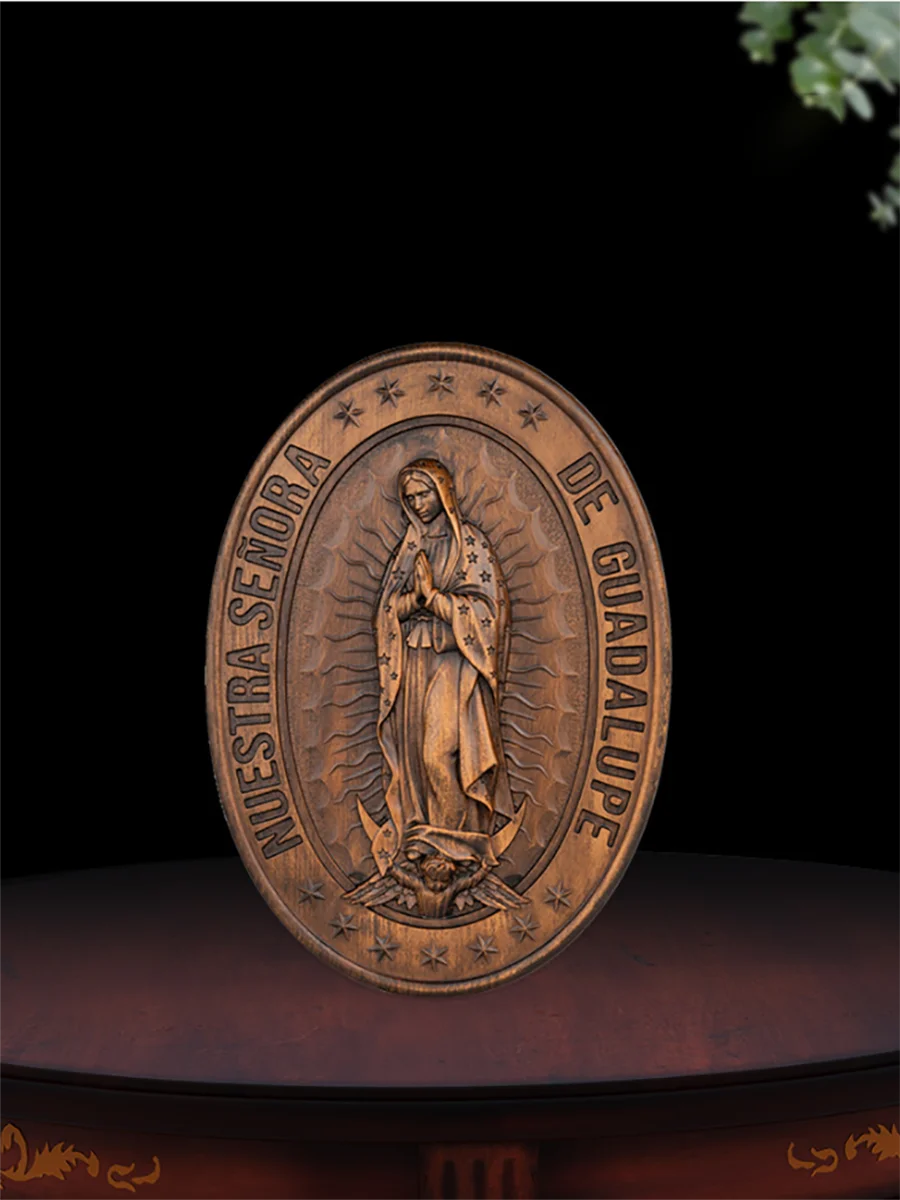 Handmade Virgin of Guadalupe Wooden Statue - Catholic Mary Wall Decor, Carved Religious Art, Mexican Marian Altar Figurine, Chri