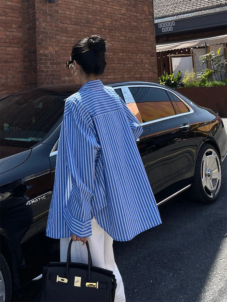 

Loose Casual Women's Ne Open Cardigan irt Vertical Stripes Summer New Sle JY Cotton Blend Comfortable Top Coat