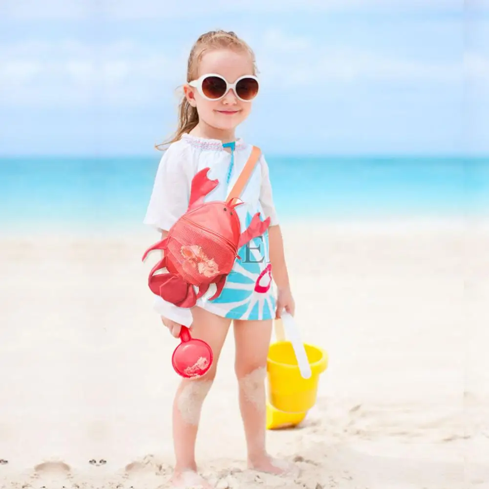 Sand-proof Beach Bag Kids Beach Bag Cartoon Lobster Cute Crab Shaped Mesh Shell Collecting Storage Bags Sand Tools for Toys