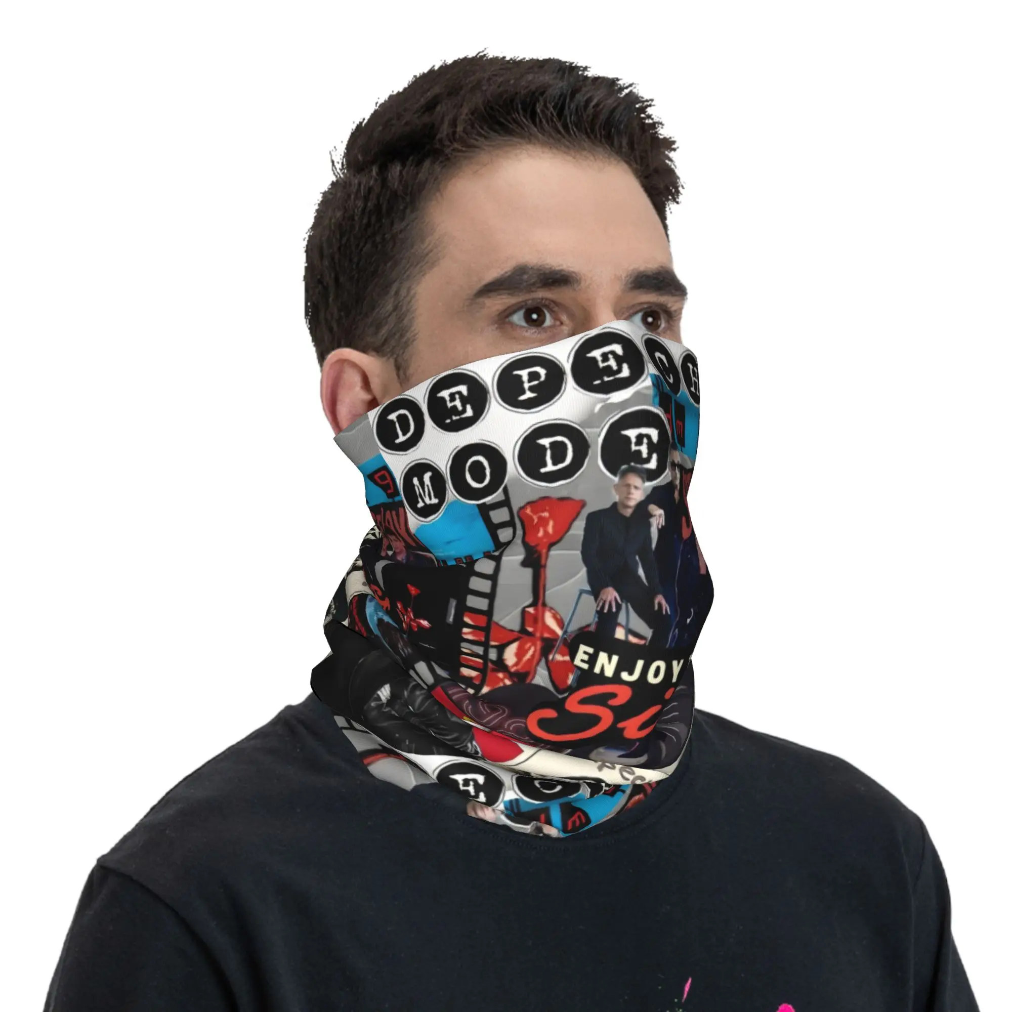 الإلكترونية روك Depeche كول صور CollageMode الشتاء عقال الرقبة أدفأ الرجال النساء تزلج الصيد وشاح أنبوبي الوجه باندانا الجراب