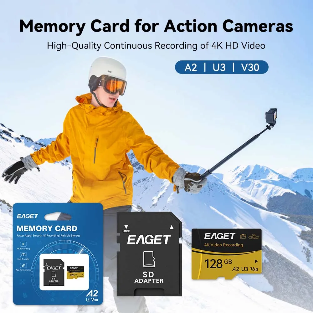 EAGET TF Micro SD Card A2 U3 V30 128GB‑512GB High Speed 4K Video Memory Card for Action Cameras Drones