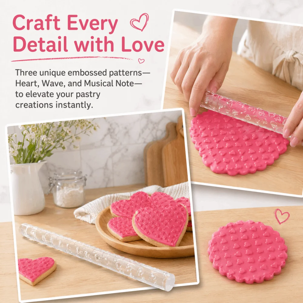 Acrylic Acrylic Rolling Pin Sea Wave Love Notes Embossing Texture Pastry Rolling Pin Lightweight Clear Rolling Pin