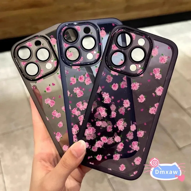 ل Realme C67 C65 C63 C61 C55 C53 C51 C35 C33 C30 C25 C25S C21Y C25Y 4G 5G جراب هاتف أناقة الوردي زهرة غطاء واضح