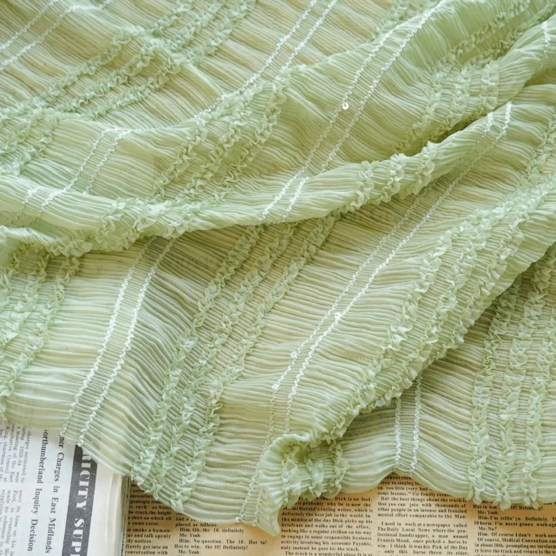 Tessuto chiffon elasticizzato pieghettato a righe in 6 colori, pizzo chiffon ricamato con paillettes increspate per abito da ragazza, matrimonio, abito estivo