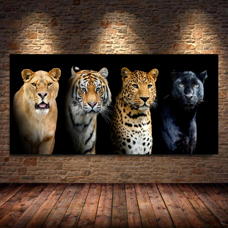 Close Portrait Big Wild Cats Canvas Painitng Lion Tiger Leopard Pictures Animal Posters and Prints for Living Room Decor