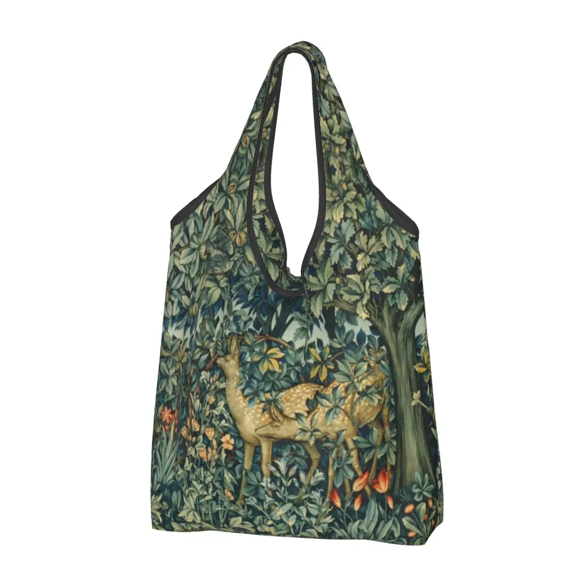 

Custom William Morris Deers And Birds In Forest Shopping Bags Women Portable Big Grocery Floral Animal Art Shopper Tote Bags