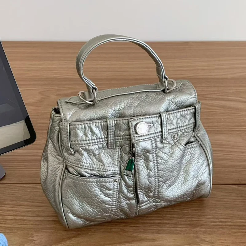 

Casual Pants Shape Small Bags For Women Luxury Designer Handbag Purses 2026 New In PU Washing Process Button Top Handle Shoulder