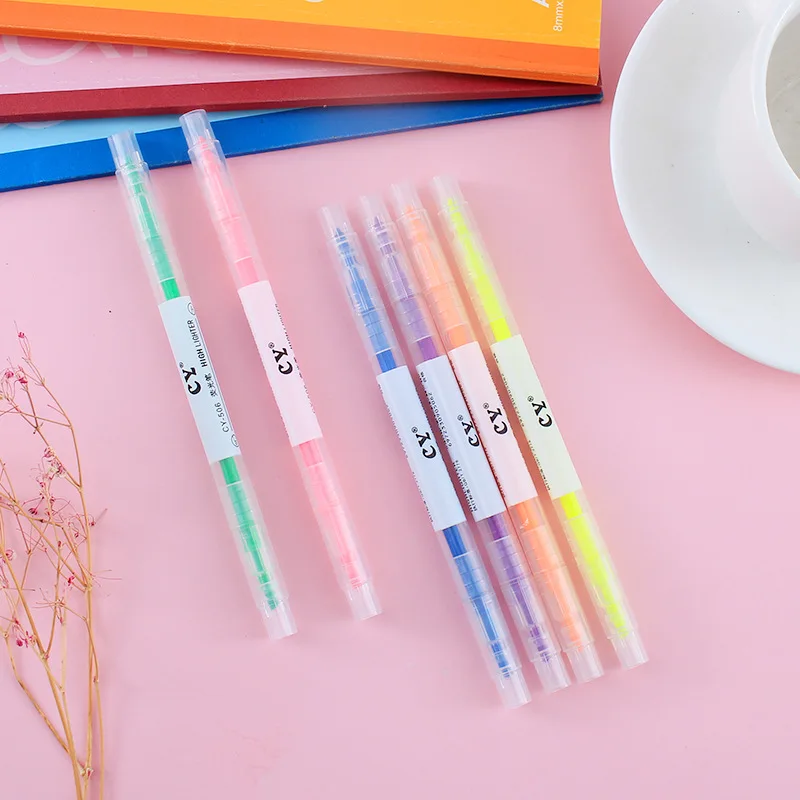 6 color highlighter Aesthetic tip Highlighter Six-color double head highlighter line marker pen