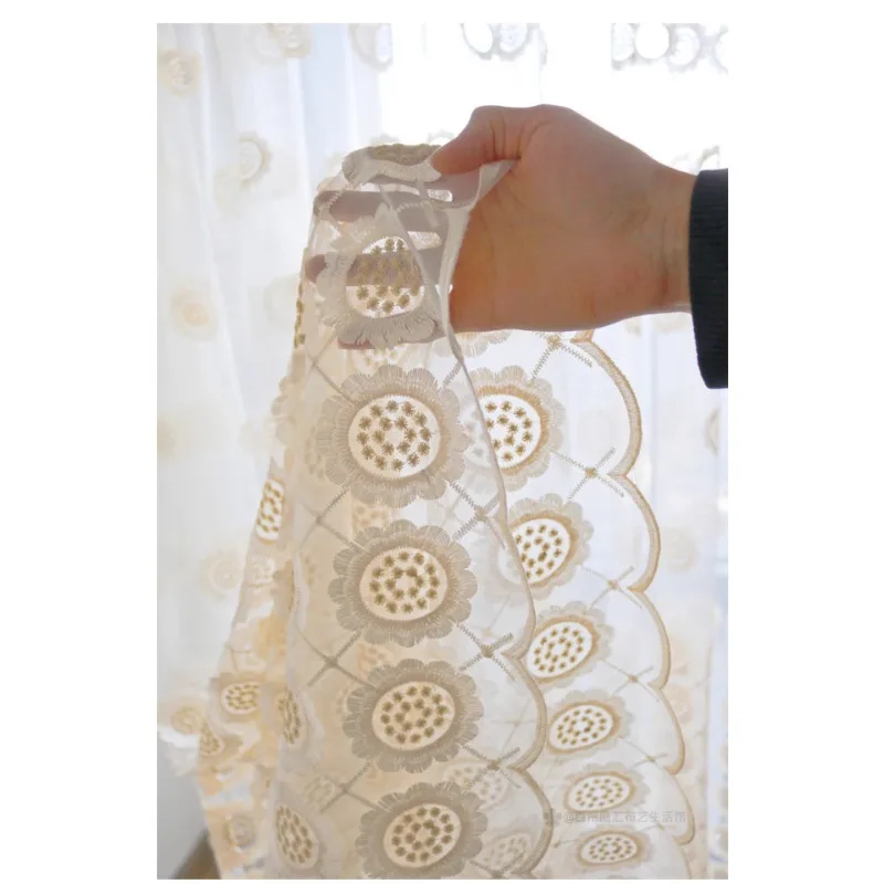 Custom Size  White Tulle French pastoral style embroidered window veil Curtains for Living dining room bedroom Window Decor