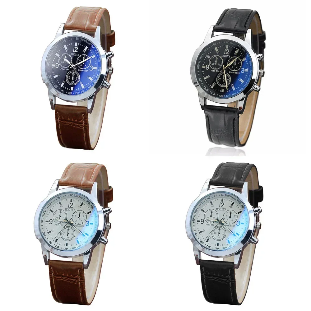 3pcs/set Men Women Leather Strap Digital Watch Luxury Six Pin Men's Watch Blue Glass Belt Business Watch Casual Relogio Feminino