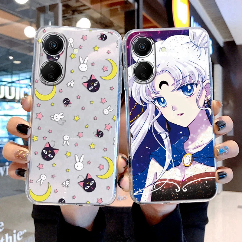 Capa de telefone dos desenhos animados para Xiaomi Redmi, 13C, 13C, Poco C65, transparente, capa de silicone transparente, marinheiros, coelho, meninas, gato, anime, desenhos animados