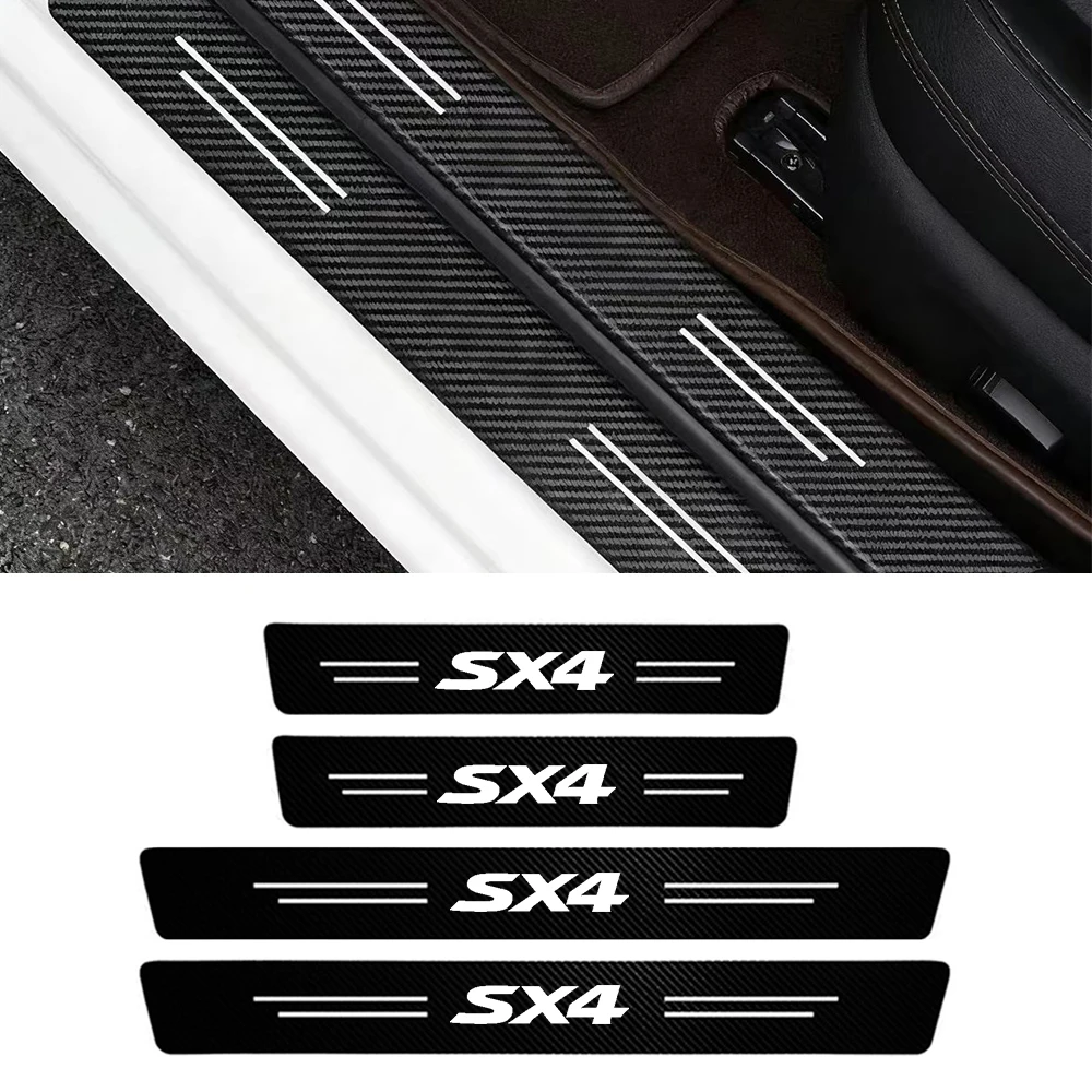 4pcs Car Door Sill Protector Stickers Carbon Fiber Threshold Strip For Suzuki SX4 Automobile accessories