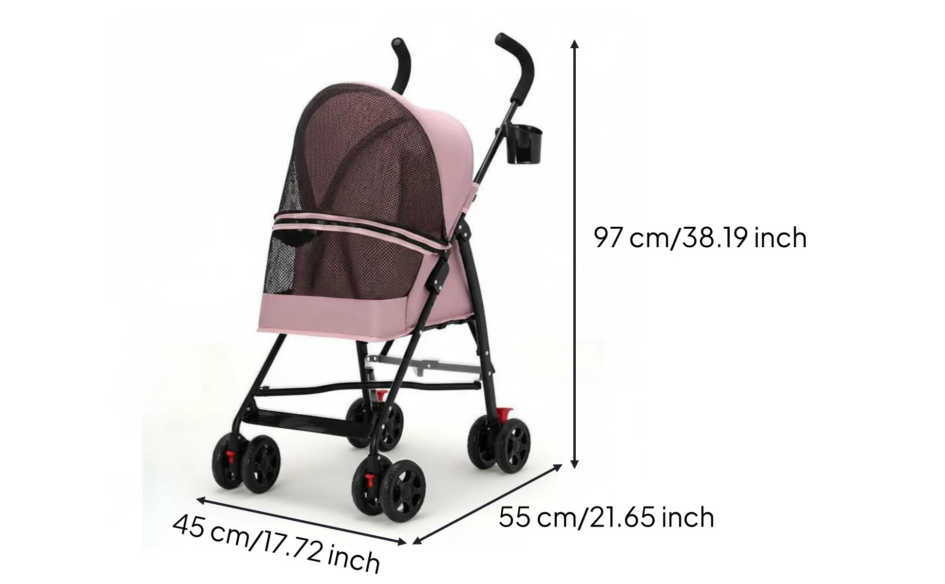 Foldable Pet Stroller Ventilated Lightweight Pet Stroller Large Viewing Window Brake System for Small Pets, Outdoor Walks, Park