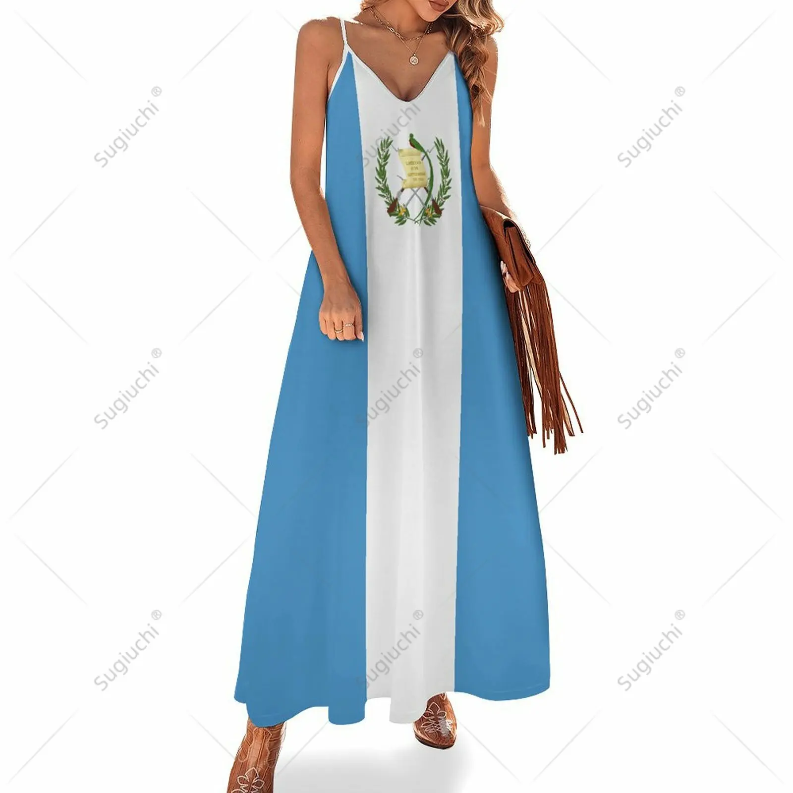 

Long Dresses Dress Guatemala Flag Print New Casual Sleeveless Women's V-Neck Printed Dress Swing Retro Dresses