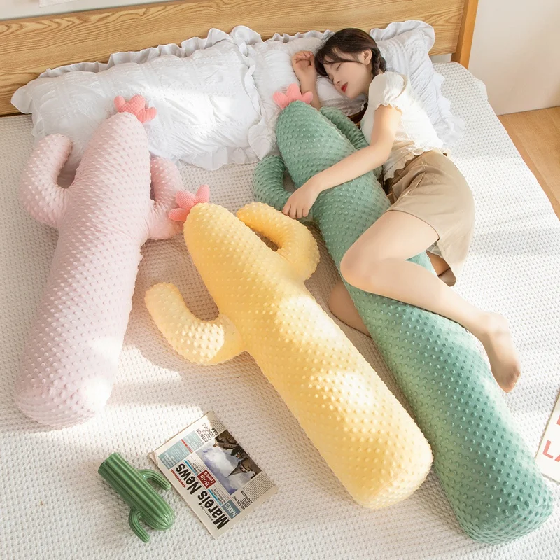Kawaii nova gaint longa planta cactus pelúcia lance travesseiro boneca pingente verde amarelo rosa dos desenhos animados cactus travesseiro macio decoração de casa
