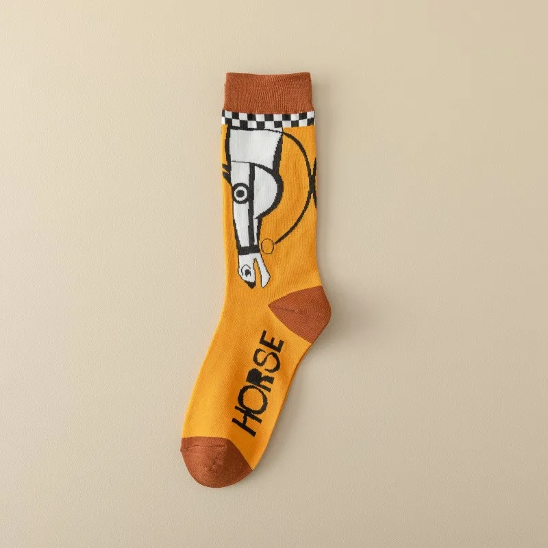 1/5 Pairs Frauen Pferd Druck Retro Mitte Rohr Baumwolle Socken Mode Street Style Schweiß Absorbieren Atmungsaktive Sport Freizeit Socken – Detail 11