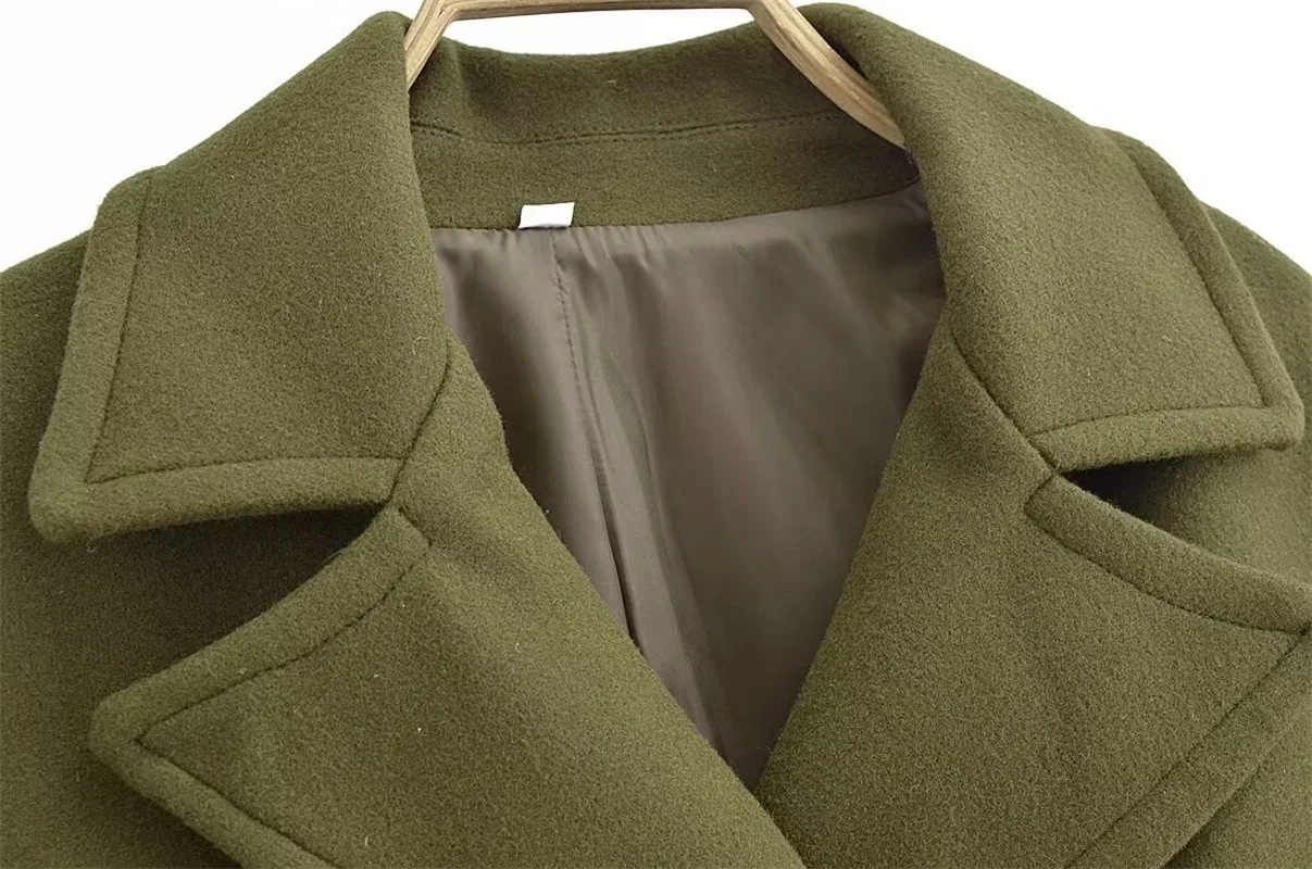 Traje de lana verde para mujer, chaqueta Formal elegante de Cachemira con doble botón, abrigo cálido para oficina, Invierno