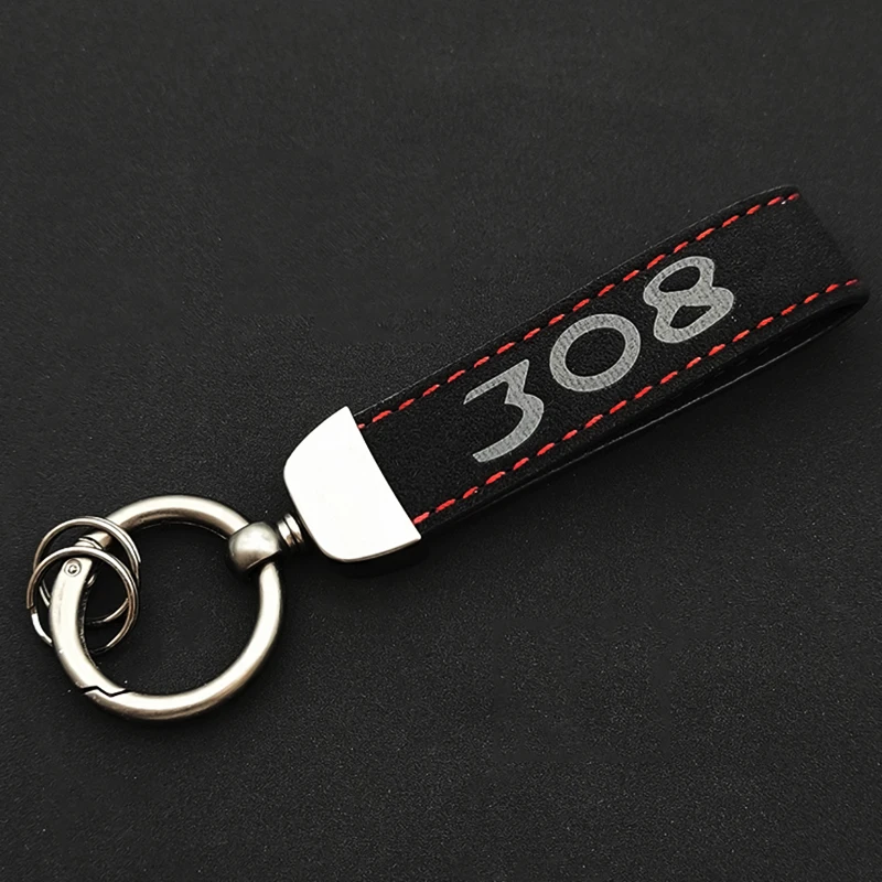 1 llavero de cuero de lujo con logotipo 308 para hombre y mujer, llavero de coche para Peugeot 308 SW T9 T7 P5X CC GTI, accesorios para coche