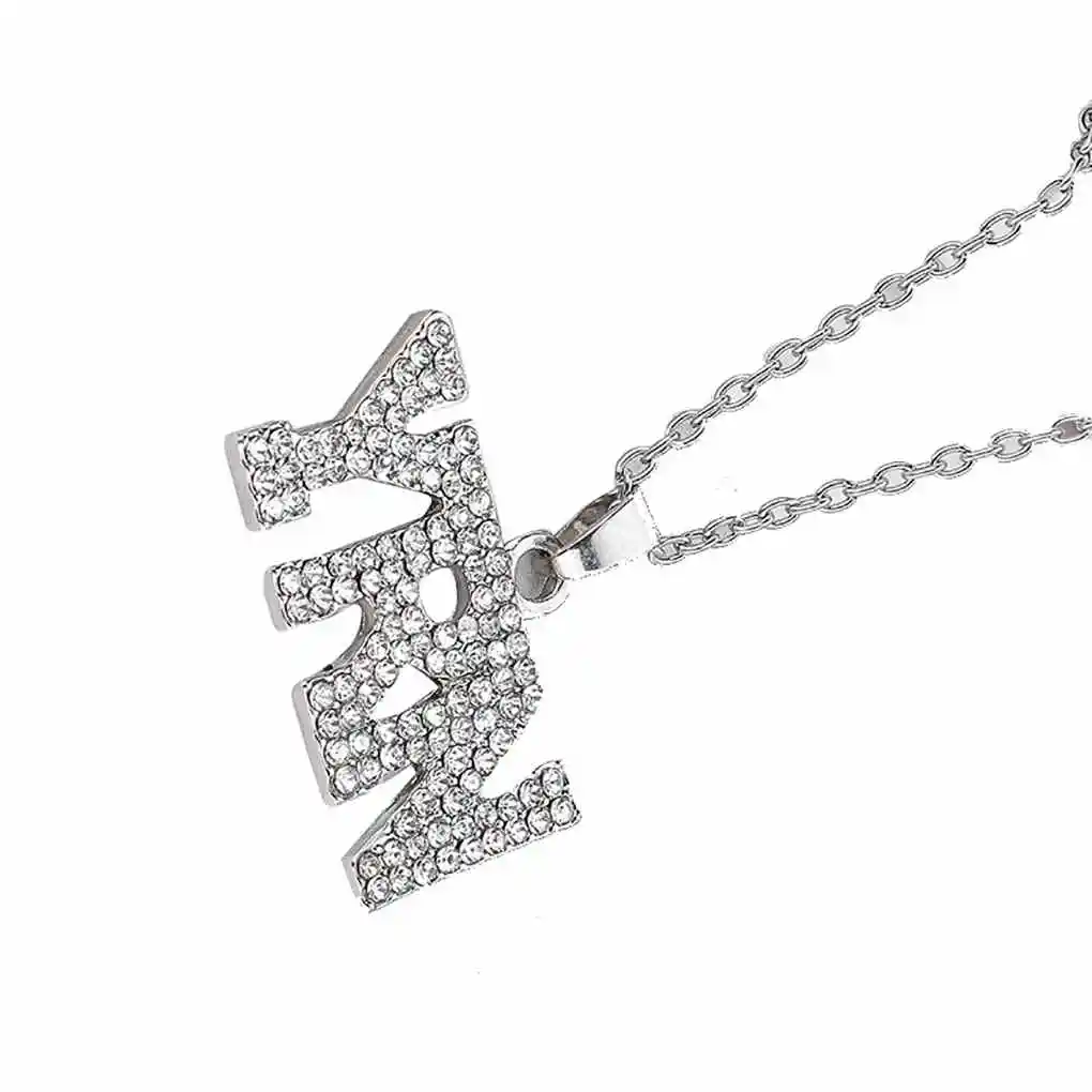 Unisex Letters YRN Neck Pendant Alloy Plated Rhinestones Studded Necklace Jewelry Accessory Hip Hop