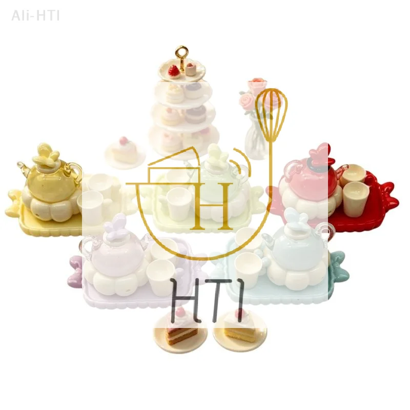 Colorful Simulation Mini Dish Tray Set Model Miniature Dollhouse Teapot Tea Cup Kit DIY Doll House Decor Ornament Accessories
