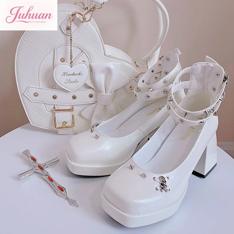 

Японские оригинальные туфли Лолиты в темном стиле в стиле панк на высоком каблуке, женские милые крутые туфли с ивовыми ногтями Y2k, маленькие кожаные туфли для девочек