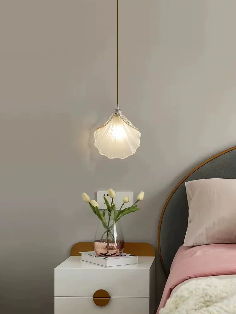 French cream style shell ceiling light, hallway light, modern and simple foyer entrance, dressing room, glass light fixture