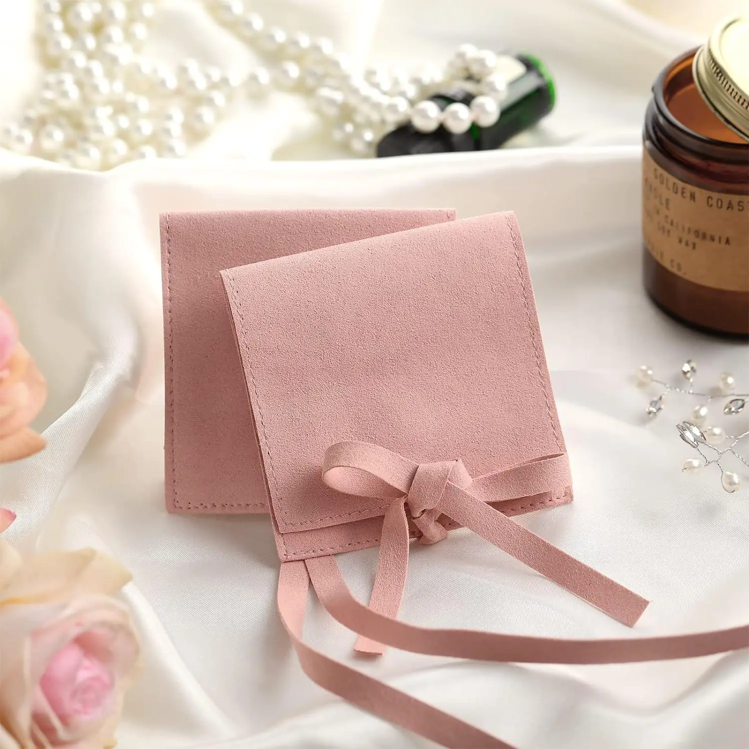 80 Pcs Microfiber Jewelry Pouch 8x8 cm Jewelry Packaging Bag Luxury Small Jewelry Gift Bag for Small Business Envelope Style Bra