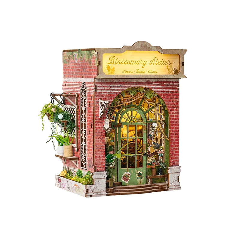 Nouveau livre en bois coin magasin de fleurs Mini Kit de meubles maison de poupée assembler bloc de construction jouet enfants adulte cadeau de noël Casa