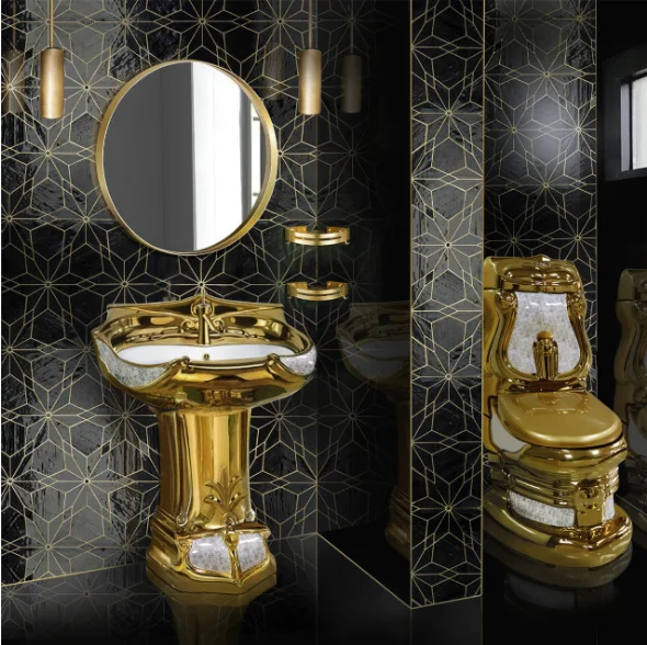 Ceramic Gold Luxury Two-piece Toilet Dragon Basin