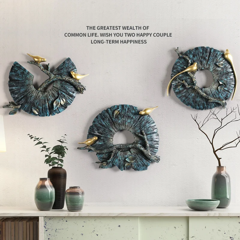 American Style 3D Stereo Resin Round Shape Animal Birds Crafts Wall Decoration Chinese Corridor Mural Ornaments