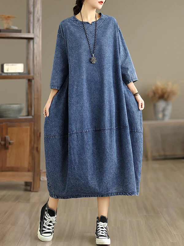 Retro Denim largo Dr mujer principios de primavera otoño nuevo artístico suelto Casual adelgazamiento Dr corte recto ort Sve redondo Ne