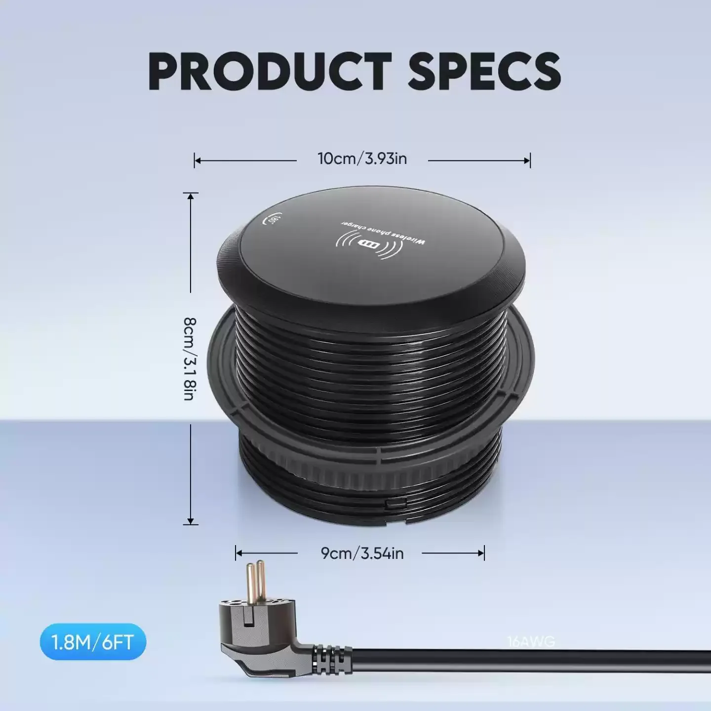 Office Desk Rotary Grommet Socket, 15W Wireless Charging 20W USB Desk Power Outlet With Rotating Cover