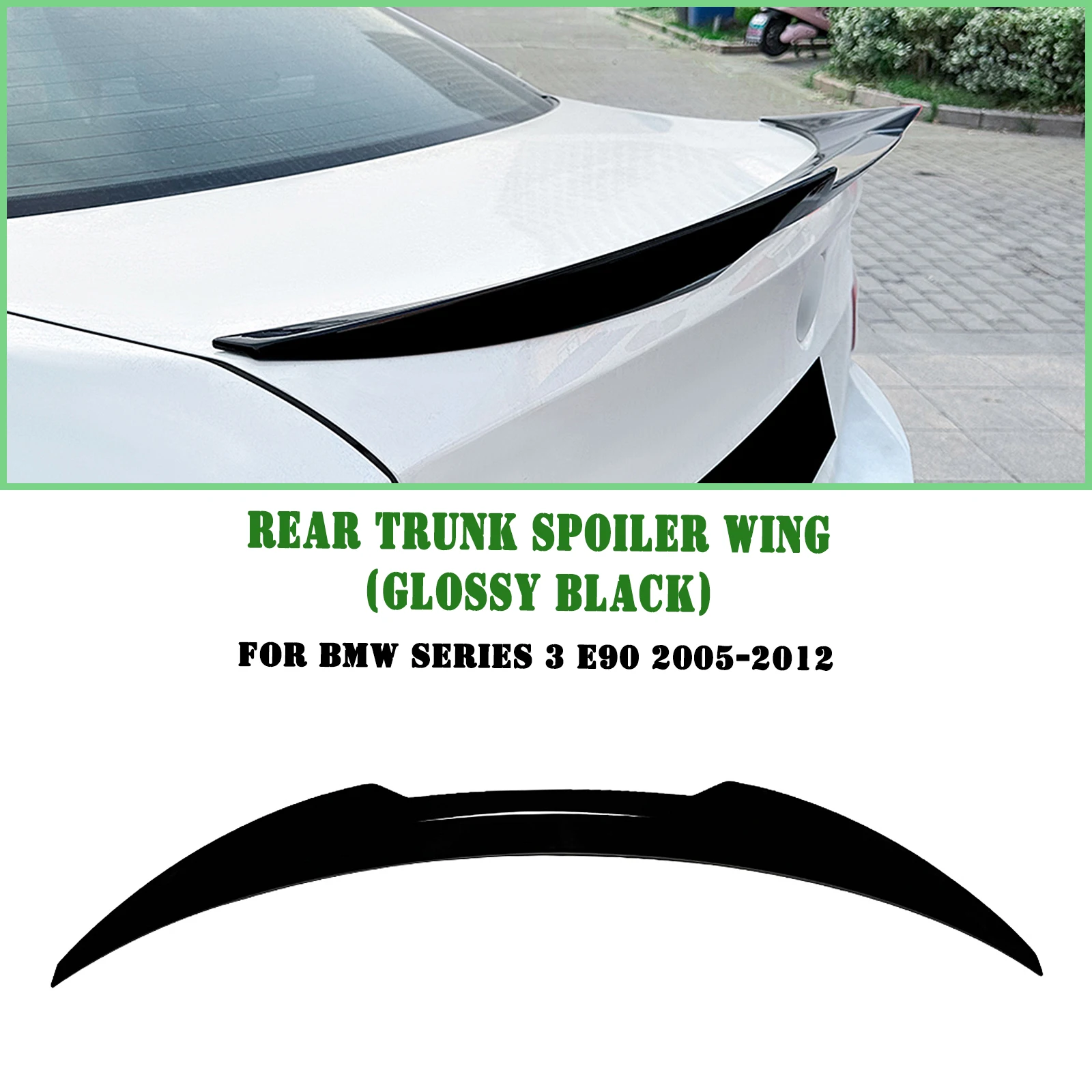 

For BMW E90 M3 3 Series 4 Door Sedan 2006-2012 Rear Trunk Lid Spoiler Wing Carbon Fiber Look/Gloss Black Car Tail Splitter Lip