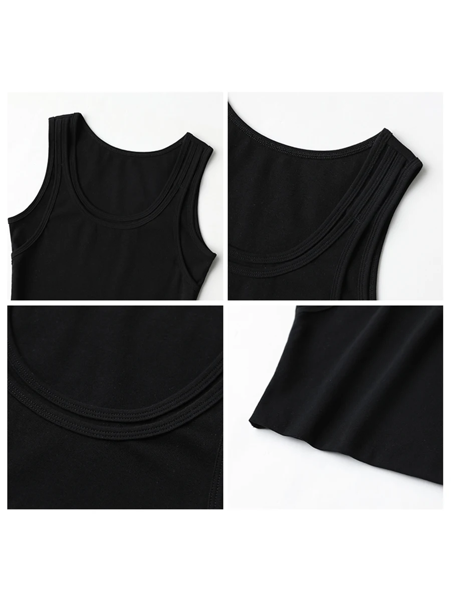 CHIC VEN Women\'s Tank Top Camisole Solid Design Slim Fit Short U-neck Suspender Vest Crop Tops Women Summer Basic Elastic 2022