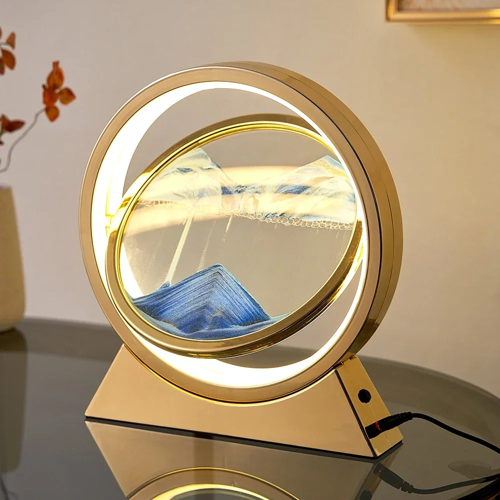 Lumière LED créative Quicksand lampe de Table mobile sable Art photo 3D sablier mer profonde paysage de sable chambre lampe pour la décoration intérieure cadeau