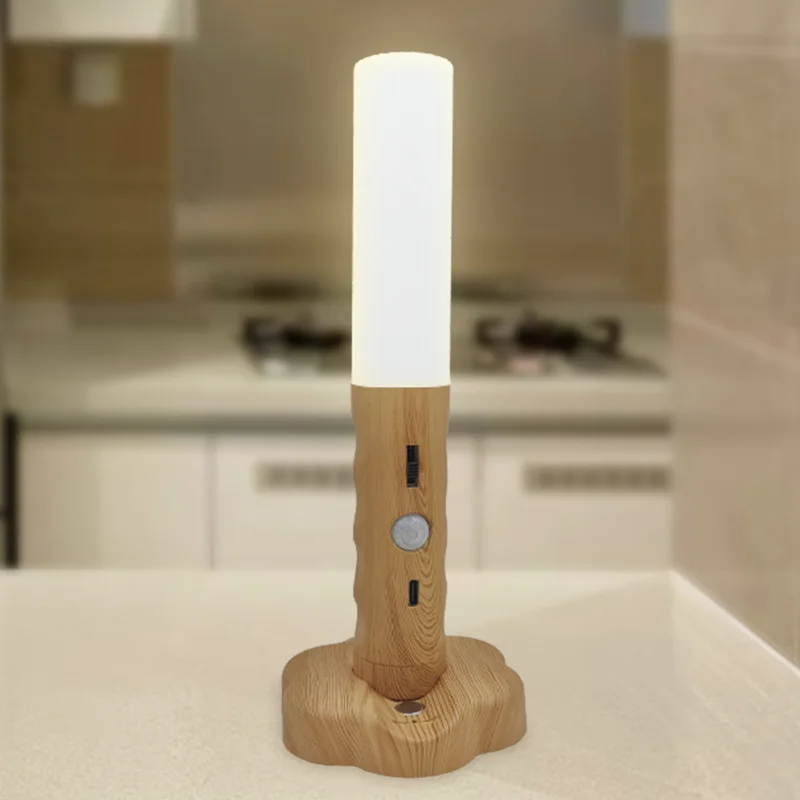 Wood LED Night Light Wireless Type-c USB LED Wall Lamp Kitchen Cabinet Light Closet Light Home Table Move Lamp Bedside Lighting