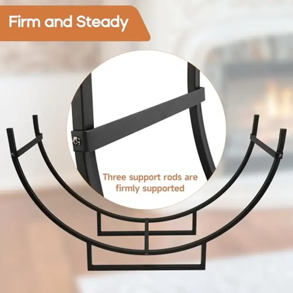 رف سجل فولاذي عالي التحمل منظم حطب متين مقاوم للصدأ مع أذرع منحنية وقاعدة مرتفعة للتخزين الداخلي/الخارجي باللون الأسود #4