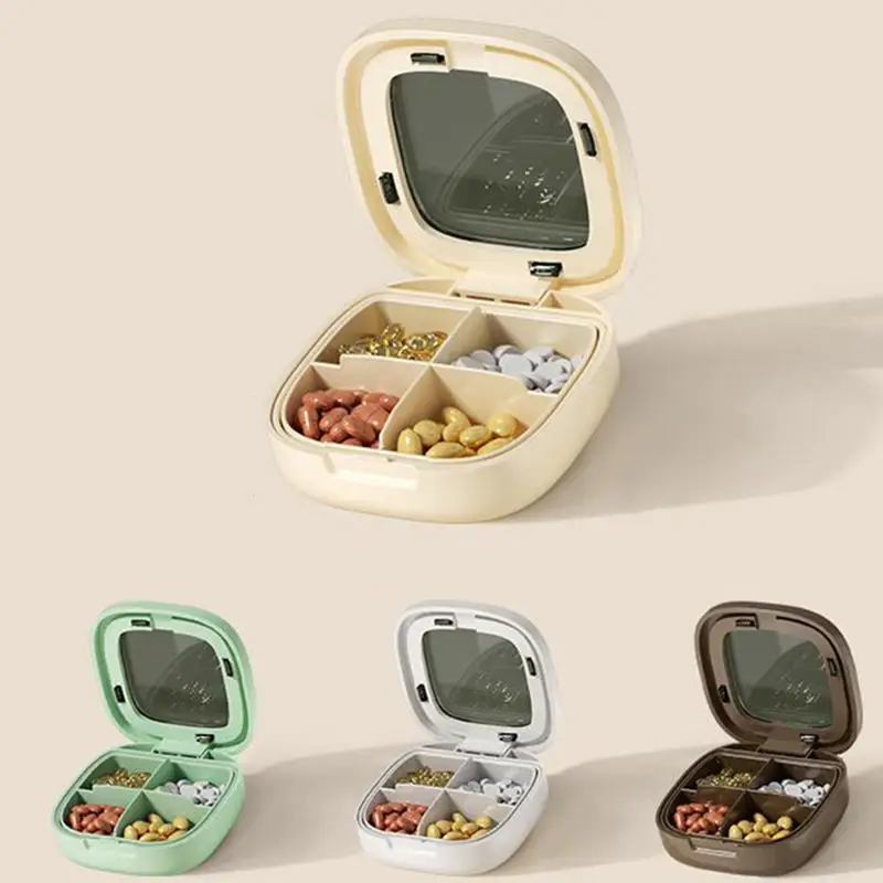 

1PC Portable Travel Medicine Box Tablet Partition Box Carry-On Daily Three MealsCompact Jewelry Box Travel Ring Earring Storage