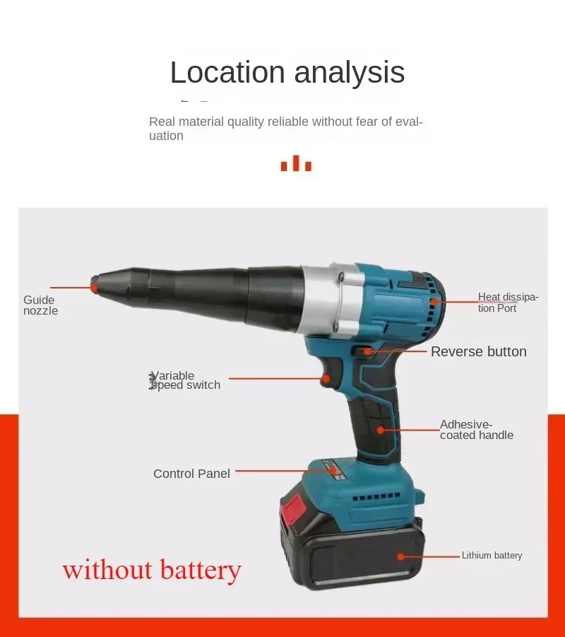Electric Riveting Gun Lithium Battery Automatic Riveting Gun Rechargeable Riveting Gun Power Tools 21V Industrially Available
