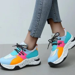 Women's Plus Size Platform Mixed-color Sneakers Stylish Lightweight Running Shoes Lace-up Front Flats