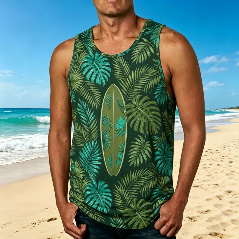 Men's surfing beach printed casual vest, suitable for beach vacations, outdoor gatherings, and summer casual wear