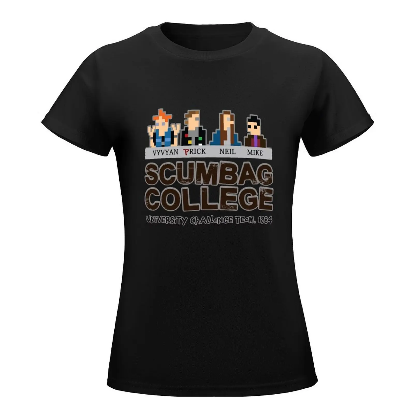 SCUMBAG COLLEGE University Challenge Team 1984 - Vyvyan, Rick, Neil, Mike - Pixel Art - The Young Ones Inspired T-Shirt