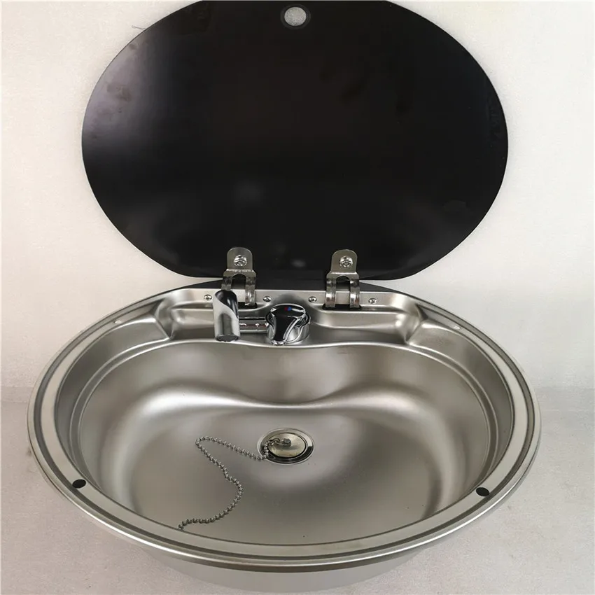 Ф408*150mm Stainless Steel Round Sink with Tempered Glass Lid FS-570 Boat Caravan RV